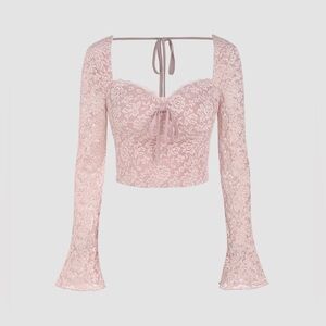Lace Sweetheart Drawstring Zipper Pink Blouse